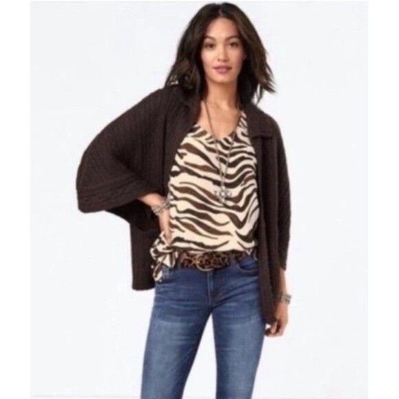 Cabi 3702 Repose Cape Open Cardigan Sweater Dark Brown XS/S Cable Knit - Picture 1 of 9
